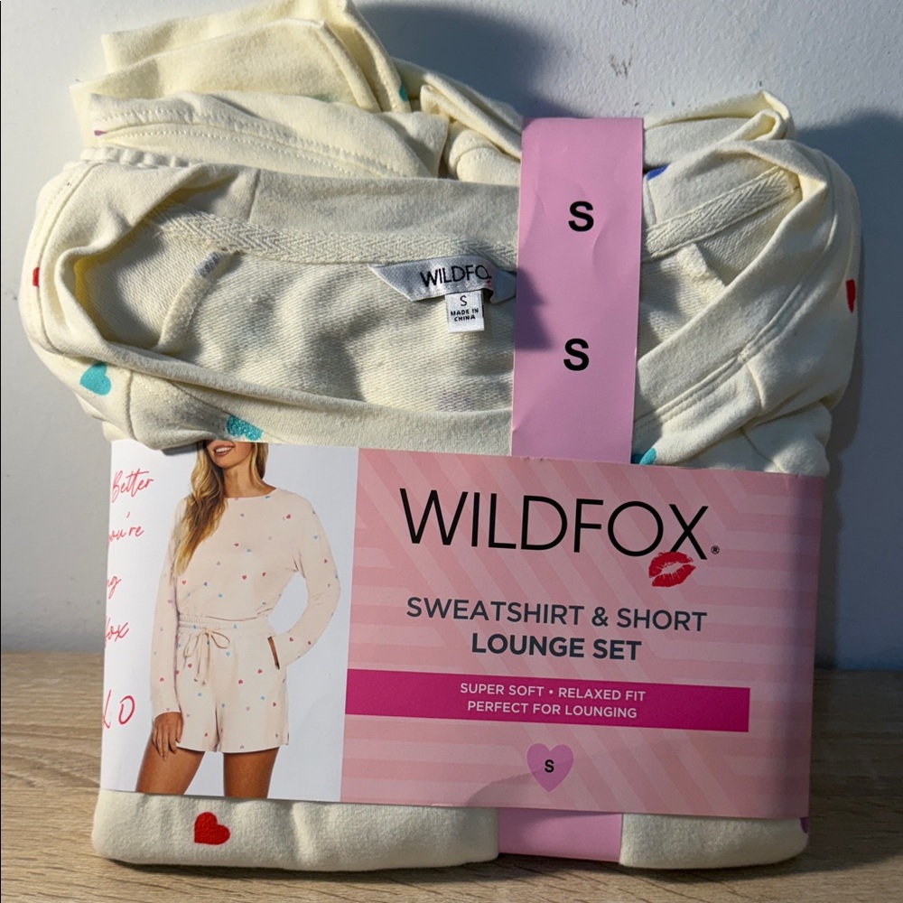 Wildfox Cream Lounge Set with Heart Accents